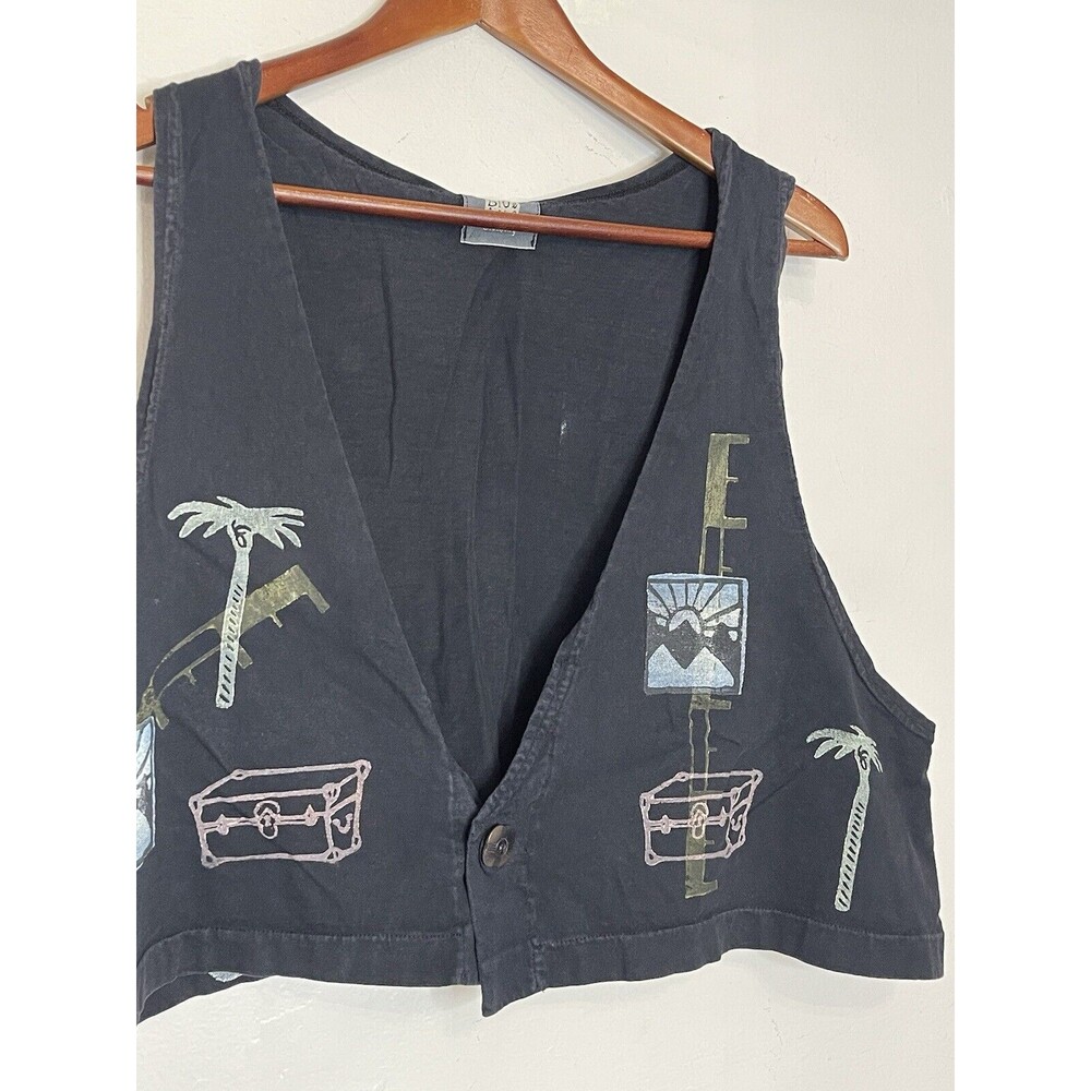 Blue Fish Women's Vintage Faded Black 2000 Sz 2 1 Button Front Vest Tank Travel - Picture 3 of 9